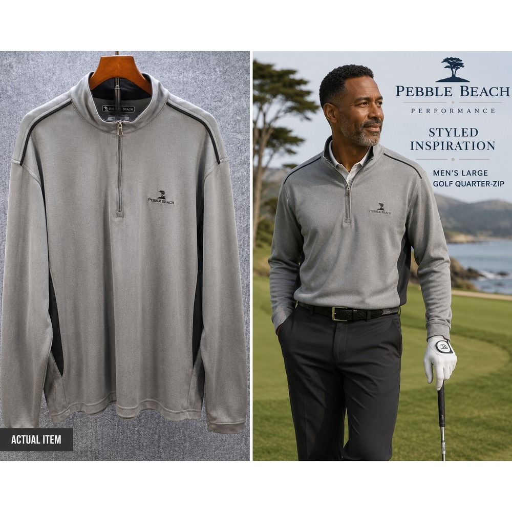 Pebble Beach Pullover Mens Large Gray Excellent Quarter Zip Performance Golf Top